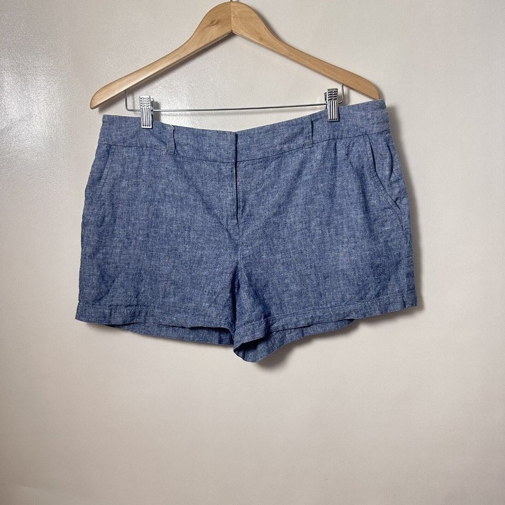 Loft Outlet Shorts Womens 14 Blue Chambray Linen Cotton blend pockets Coastal